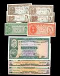 香港纸钞一组10枚，包括香港政府1961-95年无日期1仙5枚，5仙及1毫，1978年汇丰银行10元，编号RJ743931及渣打银行1975年无日期10元一对，编号C0797641及C4692514，