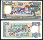 x Banco Central del Uruguay, uniface obverse and reverse specimen 10 pesos uruguayos, ND (1995), blu
