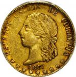COLOMBIA. 10 Pesos, 1867. Medellin Mint. PCGS AU-53 Gold Shield.