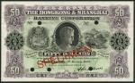 Hong Kong and Shanghai Banking Corporation, specimen $50, 1 January 1923, no serial numbers, mauve a