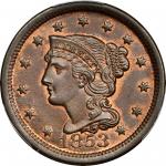 1853 Braided Hair Cent. N-15. Rarity-2. Grellman State-b. MS-64BN (PCGS).
