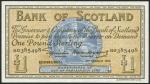 Bank of Scotland, £1, 2 March 1955, serial number B 0385498, brown on orange-brown underprint, arms 