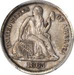 1865 Liberty Seated Dime. Fortin-102a. Rarity-5. EF-45 (PCGS).