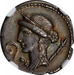 JULIUS CAESAR. AR Denarius (3.76 gms), Military Mint traveling with Caesar in Spain, 46-45 B.C. NGC 