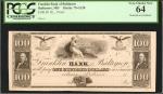 Baltimore, Maryland. Franklin Bank of Baltimore. 18xx. Proof. $100. PCGS Currency Very Choice New 64