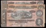 美国南部邦联，10美金，1864年（ Confederate States America Rebel Ten Dollar Note）一组三枚，约为八成新。