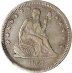 1867-S Liberty Seated Quarter. Briggs 1-A, the only known dies. VF-25 (PCGS).