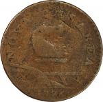 1786 New Jersey Copper. Maris 25-S, W-4980. Rarity-5. Straight Plow Beam, Eye in Neck. VG-10 (PCGS).