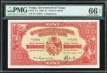 1966年汤加政府1镑，编号D/1 53254， PMG66EPQ