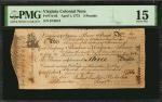 VA-63. Virginia. April 1, 1773. 3 Pound. PMG Choice Fine 15.