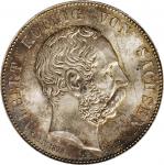 1902-E年5马克。穆尔登胡顿造币厂。 GERMANY. Saxony. 5 Mark, 1902-E. Muldenhutten Mint. PCGS MS-66.