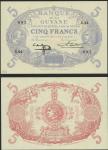 French Guiana, Banque de la Guyane, 5 francs, no date (1942), serial number X.44 897, light blue, bu