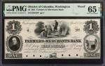 Washington, District of Columbia. Farmers & Merchants Bank. 1851. $1. PMG Gem Uncirculated 65 EPQ. P
