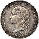 COLOMBIA. 1873 pattern 5 Decimos. Medellín mint. Restrepo P50. Silver. SP-58 (PCGS).