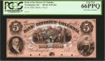 Washington, District of Columbia. Bank of the District of Columbia. 1858 $5. Proof. PCGS Currency Ge
