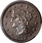 1844 Braided Hair Cent. N-7. Rarity-2. Grellman State-a. AU-53 (PCGS).