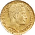 COLOMBIA. 5 Pesos, 1921-A. Antioquia Mint. NGC MS-62.