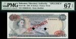 Bahamas Government issue, specimen $10, ND (1968), serial number A 000000, dark grey and pale blue a