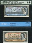 x Bank of Canada, $50, 1954, serial number A/H 3689523, black on light orange, Elizabeth II at right