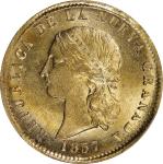 COLOMBIA. 10 Pesos, 1857-POPAYAN. Popayan Mint. PCGS MS-64.