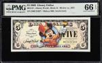 Lot of (2) Disney Dollars. $5 & $10 2008. Disney World. PMG Gem Uncirculated 66 EPQ.