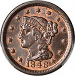 1848 Braided Hair Cent. N-35. Rarity-2. MS-64 RB (PCGS). CAC.