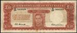 Commonwealth of Australia, ｣10, ND (1952), serial number V 23 165029, red, George VI at centre, sign