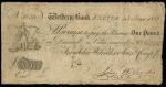 Western Bank, Exeter (John Wilcocks Sons & Compy), ｣1, 10 January 1809, serial number M 5015, black 