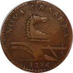 1786 New Jersey Copper. Maris 14-J, W-4810. Rarity-1. Straight Plow Beam, Stegosaurus Head--Flipover
