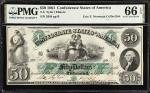 T-6. Confederate Currency. 1861 $50. PMG Gem Uncirculated 66 EPQ.