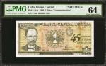 CUBA. Banco Central. 1 Peso, 1995. P-114s. Specimen. PMG Choice Uncirculated 64.