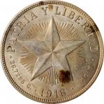 CUBA. Silver Peso, 1916. Philadelphia Mint. NGC MS-63.