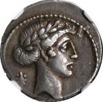 ROMAN REPUBLIC. Q. Pomponius Musa. AR Denarius (3.89 gms), Rome Mint, 56 B.C. NGC Ch EF★, Strike: 5/