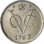 1763年荷兰东印度1/2 Duit银币。 NETHERLANDS EAST INDIES. 1/2 Duit, 1763-VOC. PCGS SPECIMEN-64 Gold Shield.