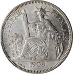 1908-A年坐洋壹圆贸易银币。巴黎造币厂。FRENCH INDO-CHINA. Piastre, 1908-A. Paris Mint. PCGS MS-61 Gold Shield.