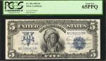 Fr. 281. 1899 $5 Silver Certificate. PCGS Currency Gem New 65 PPQ.