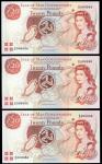 Isle of Man Government, £20 (3), ND (1999), serial number E 000054/55/56, red, Queen Elizabeth II at