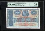 1957年苏格兰英国亚麻银行20镑，编号 F/5 19/239，PMG 35，有墨