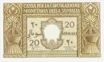 SOMALIETerritoire sous tutelle italienne (1950-1960). Billet de 20 somali 1950, Rome.