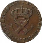 1722/1-H French Colonies Sou, or 9 Deniers. La Rochelle Mint. Martin 2.13-C.3, W-11835. Rarity-3. VF