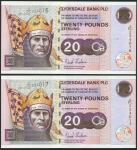 Clydesdale Bank Plc, consecutive £20 (4), serial number A/DL 234016/17/18/19, purple, Robert the Bru