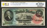 Fr. 42. 1869 $2 Legal Tender Note. PCGS Banknote About Uncirculated 55 PPQ.