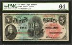 Fr. 64. 1869 $5 Legal Tender Note. PMG Choice Uncirculated 64.