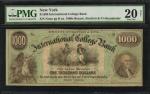Lot of (2) New York, New York. International College Bank. 1860s $100 & $1000. PMG Choice Fine 15 Ne