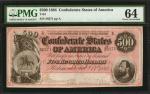 T-64. Confederate Currency. 1864 $500. PMG Choice Uncirculated 64.