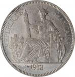 1913-A年坐洋壹圆贸易银币。巴黎造币厂。FRENCH INDO-CHINA. Piastre, 1913-A. Paris Mint. PCGS MS-62 Gold Shield.