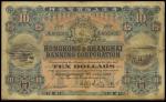 The HongKong and Shanghai Banking Corporation, $10, 1913, serial number A602992, blue on red underpr