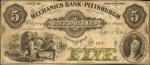 Pittsburgh, Pennsylvania. Mechanics Bank of Pittsburgh. Sept. 1, 1864. $5. Fine.