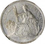 1896-A年坐洋一圆银币。巴黎造币厂。 FRENCH INDO-CHINA. Piastre, 1896-A. Paris Mint. NGC MS-61.