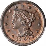 1847 Braided Hair Cent. N-21, 40. Rarity-3. MS-64 BN (PCGS).
